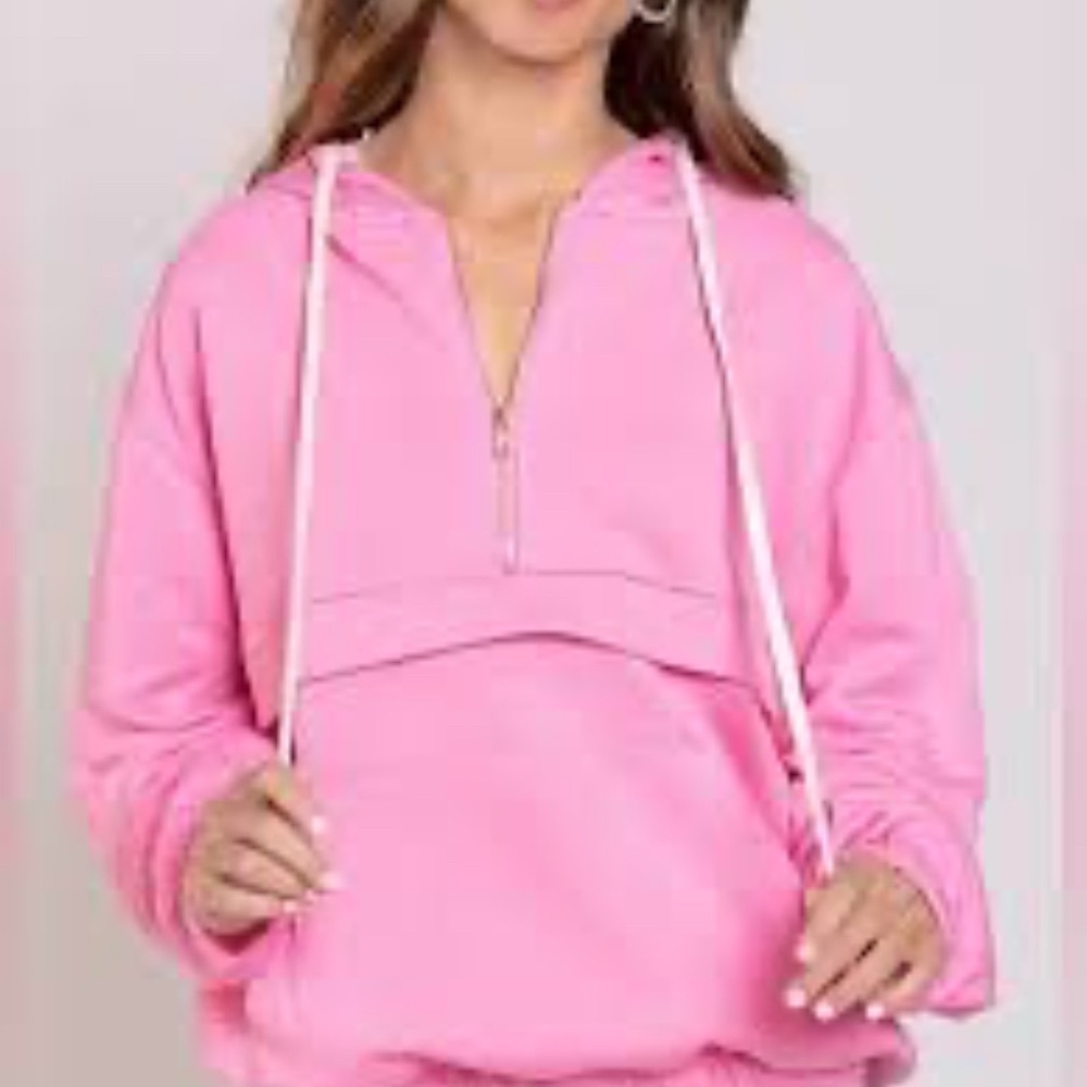 POL Pink Hoodie Candy Coated Bubble Gum 3/4 Zip Sz M Cozy Streetwear Sporty